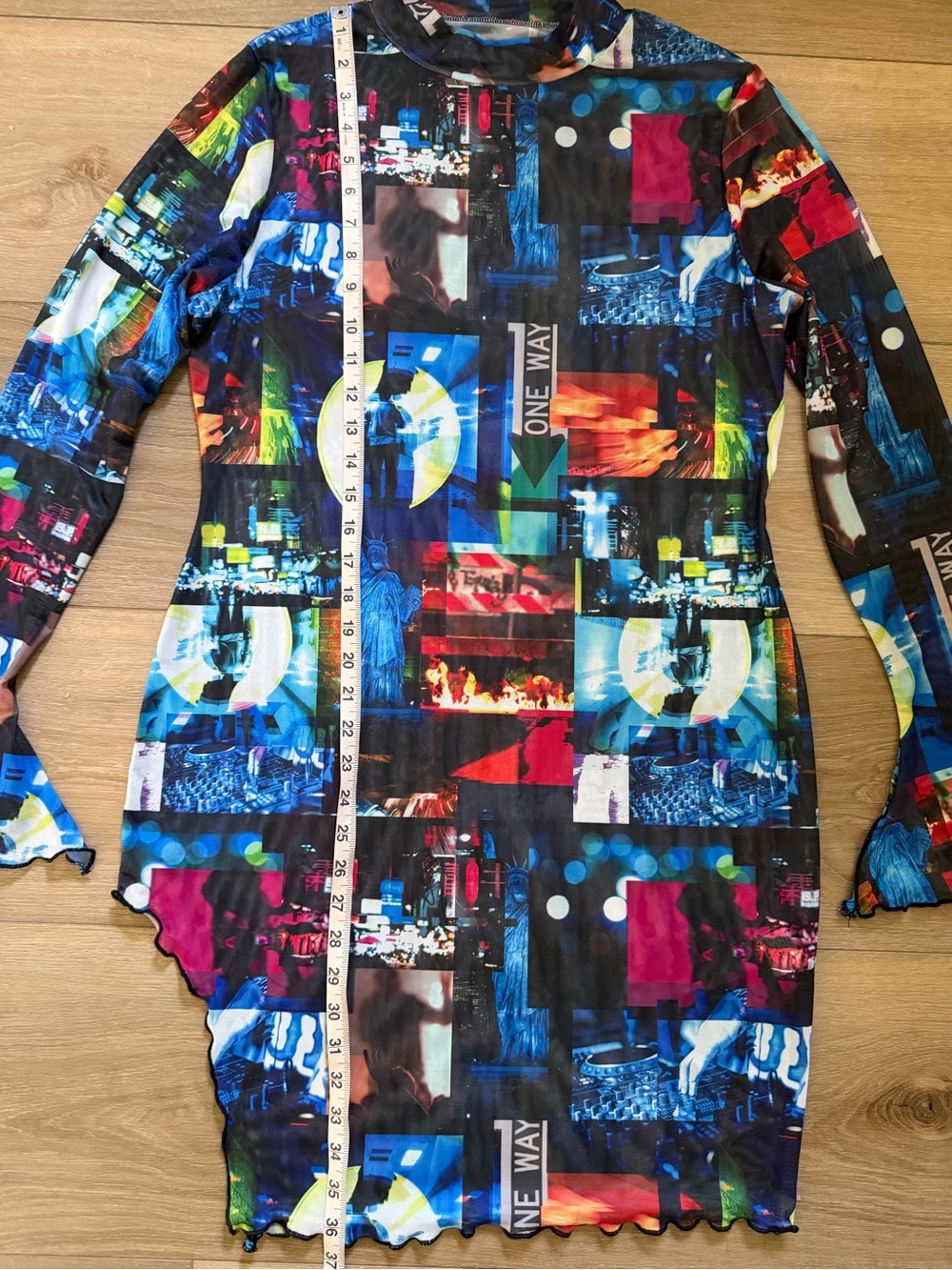 SHEIN Neon City Graphic Collage Mesh Dress NWOT - Picture 3 of 5